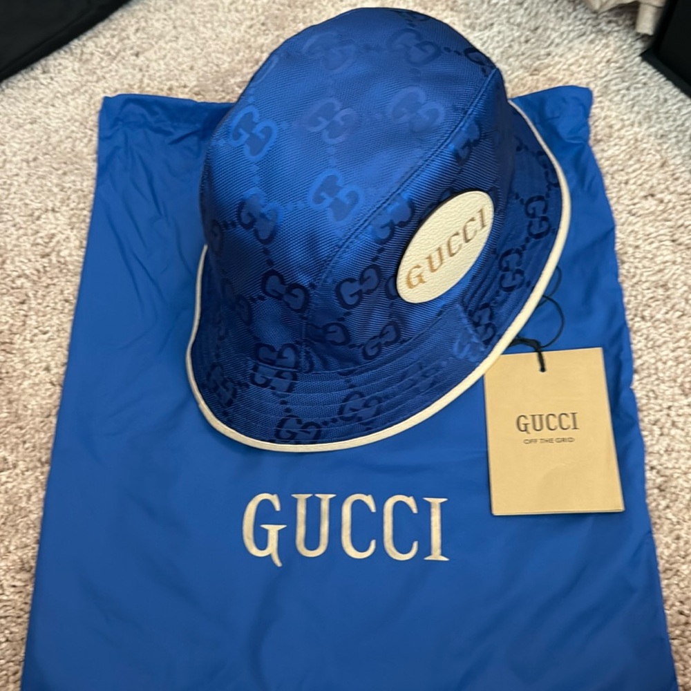 Gucci off the grid bucket blue and white hat Size M 58 cm Unisex New with tags.